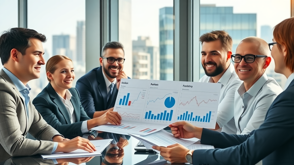 business executives reviewing marketing KPI analytics with fractional chief marketing officer