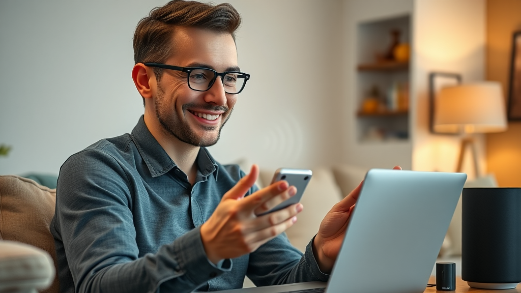 Modern user, interacting with voice assistant, responsive website design trend, conversational interfaces, smart speaker technology