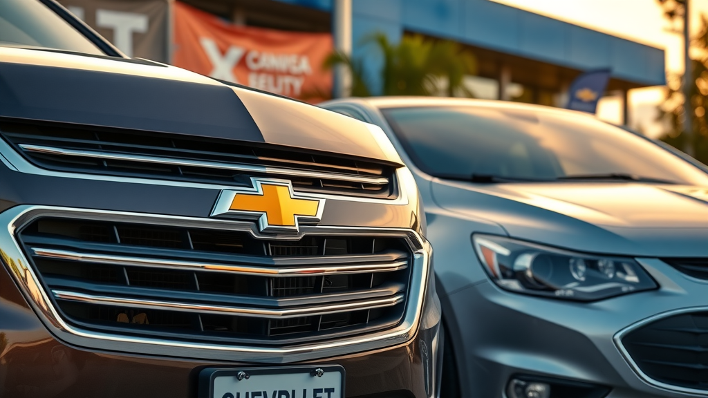 Chevrolet new and used vehicles side by side at dealership for sale