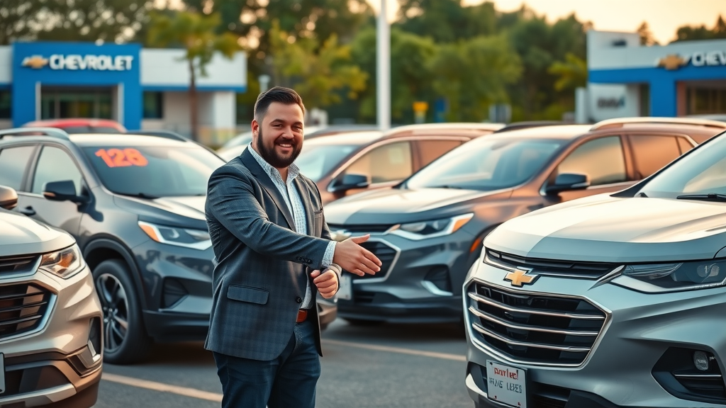 Chevrolet auto sales consultant helps customer choose new or used vehicle