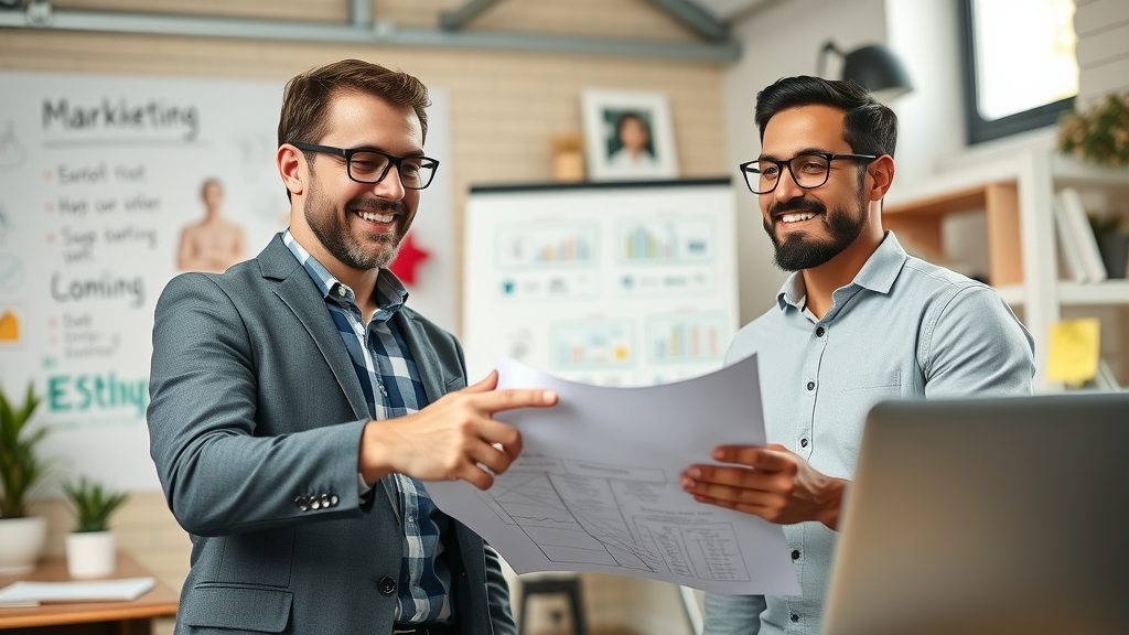 confident business consultant coaching small business owner on effective local advertising strategies