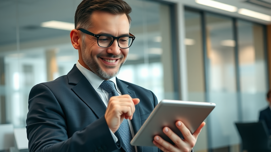 experienced marketing officer reviewing digital marketing strategy in corporate office