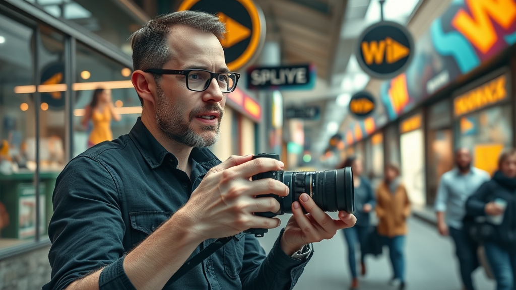 small business owner recording hyper-local marketing video in neighborhood