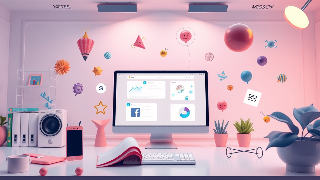 Striking website interface with custom 3D elements and lively custom illustrations, playful modern web design, highly detailed, pastel color accents