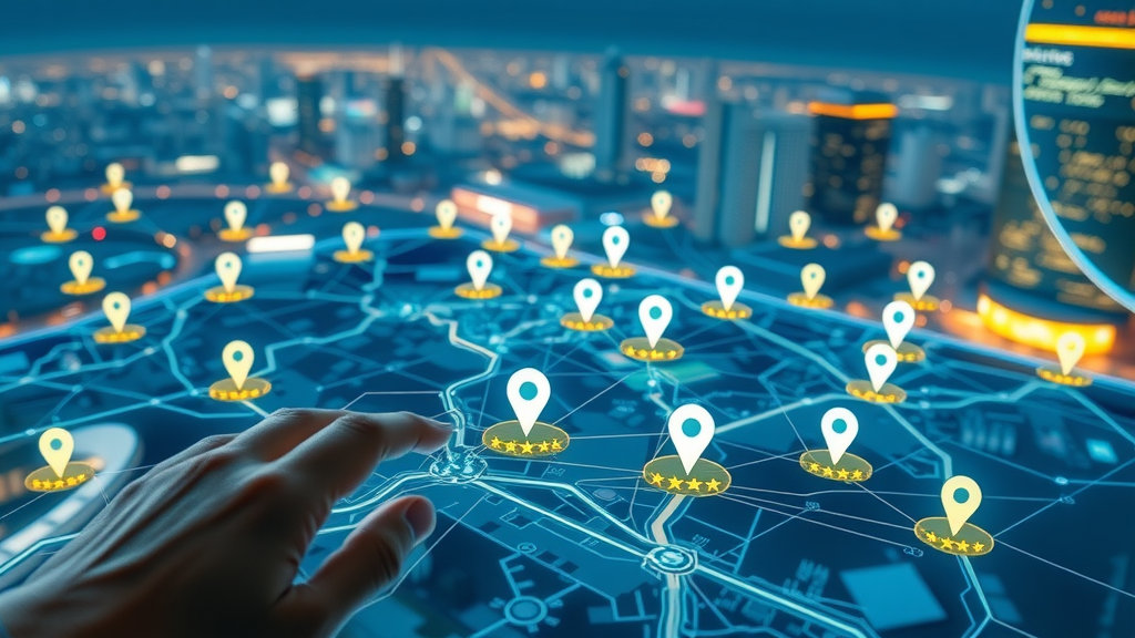 Digital map with local businesses and review stars showing local business review marketing impact