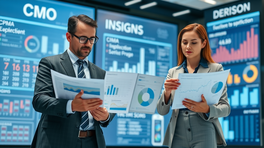 Professional marketing executives comparing Outsourced CMO, Marketing Director, and Chief Marketing Officer roles in a corporate setting.