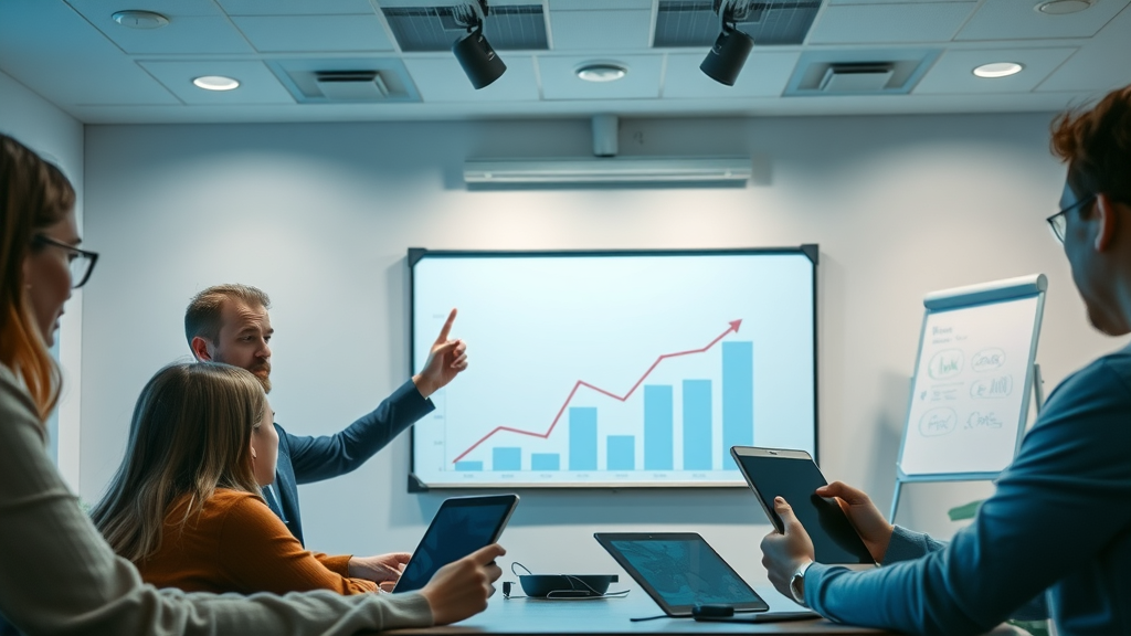 marketing manager presenting local business marketing results on dynamic chart