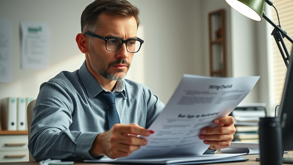 concerned business owner reviewing hiring checklist to avoid mistakes in hiring a fractional cmo for local business