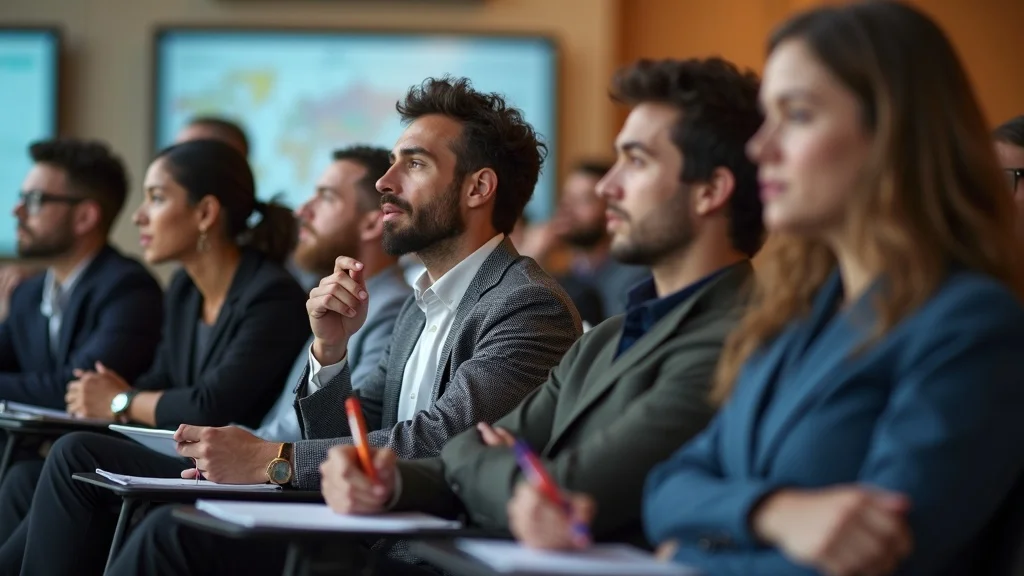 Local business owners at seminar discussing AI-powered marketing trends, focusing on avoiding common local business marketing mistakes in 2025.