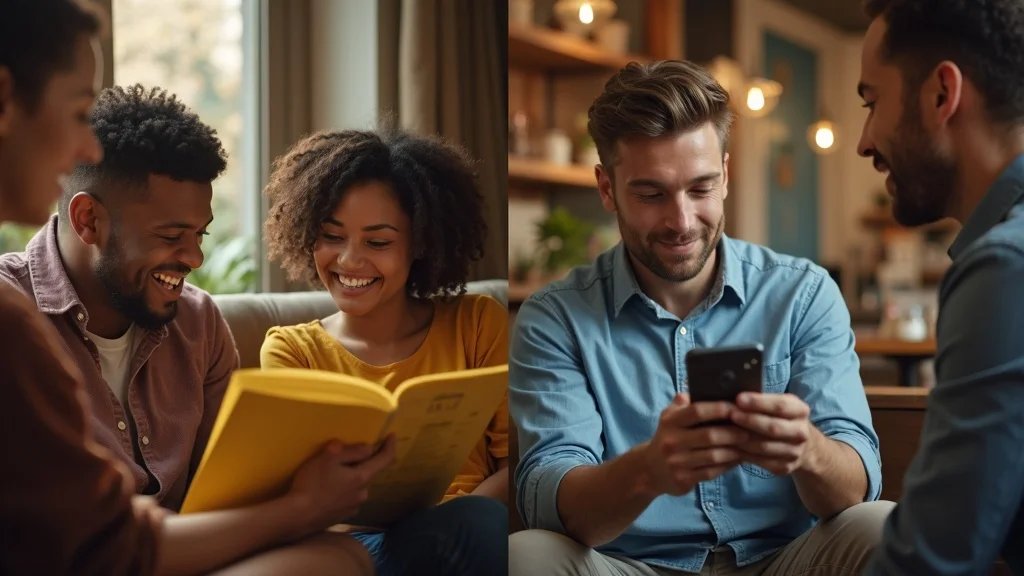 Juxtaposition of traditional versus modern reputation management methods: comparing yellow pages referrals to digital reviews and social proof on mobile devices.