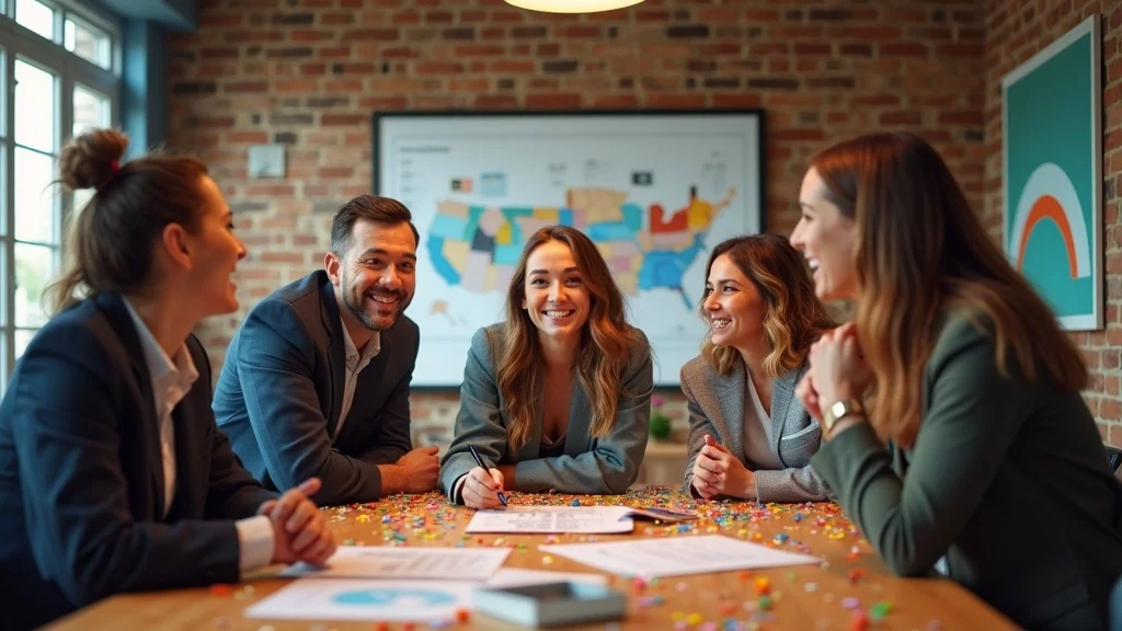 Marketing team celebrates successful AI-driven campaign results with increased engagement and ROI