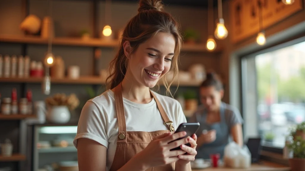 Small business owner celebrating positive review, demonstrating the power of social proof marketing