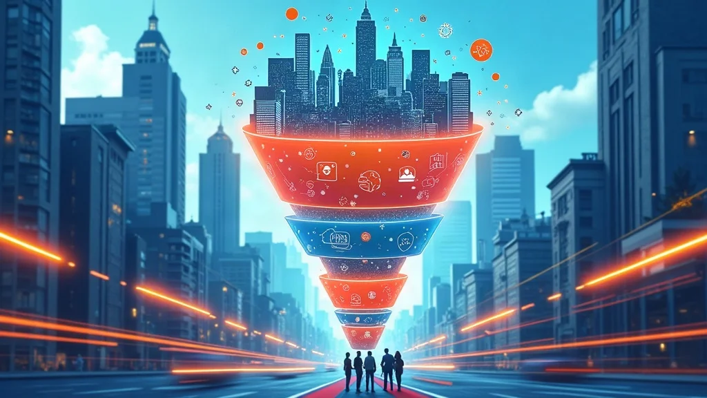 Creative infographic showing an integrated marketing funnel channeling local audiences to business owners, visually capturing the power of paid traffic ads for local marketing success.