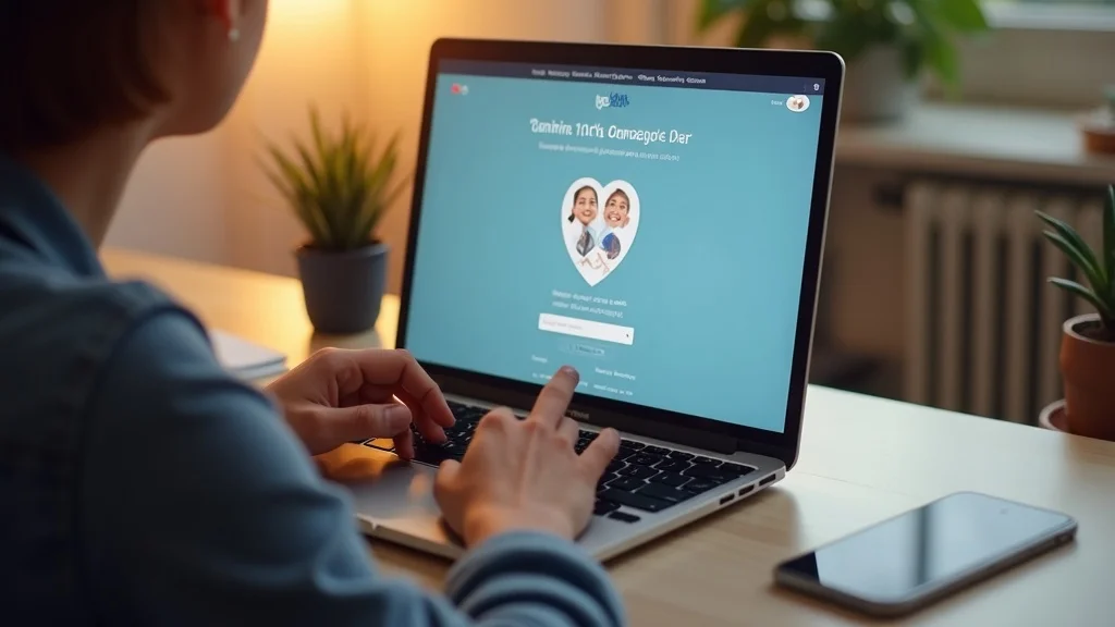 Sleek nonprofit homepage displayed on digital device, user interacting with highlighted donation button, photorealistic, modern workstation